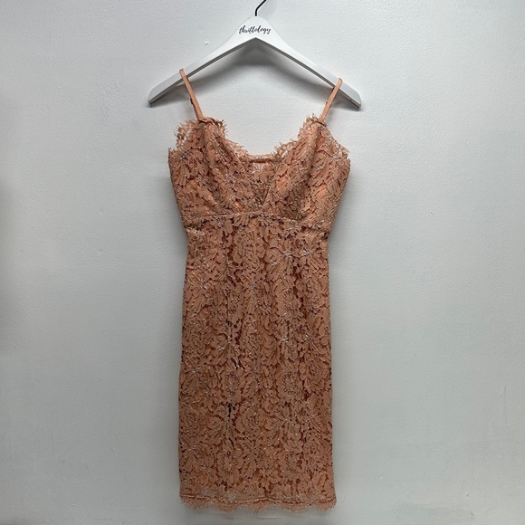 NBD Dresses & Skirts - NBD Revolve Mini Dress V-Neck Lace Floral Metallic Sleeveless Peach Pink Size XS